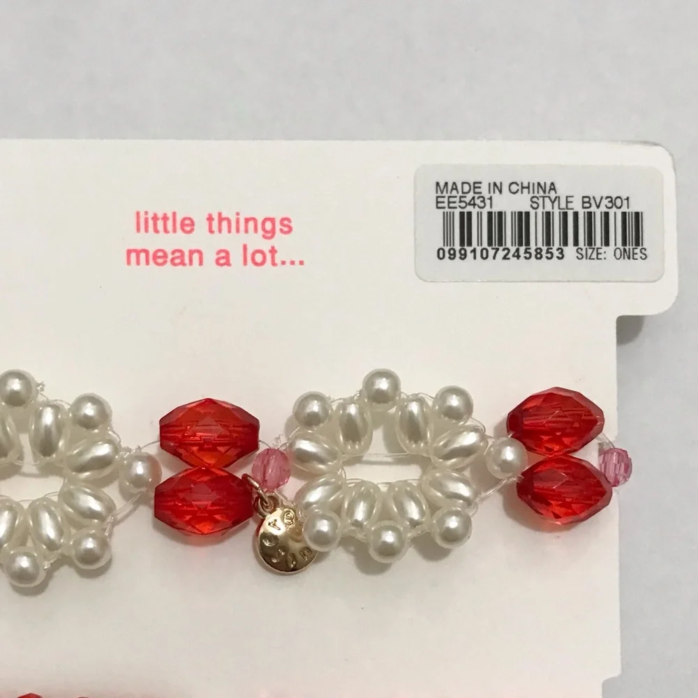NWT Crewcuts Beaded Bracelet Set, Holiday Christmas Bow Red White J. Crew Girls